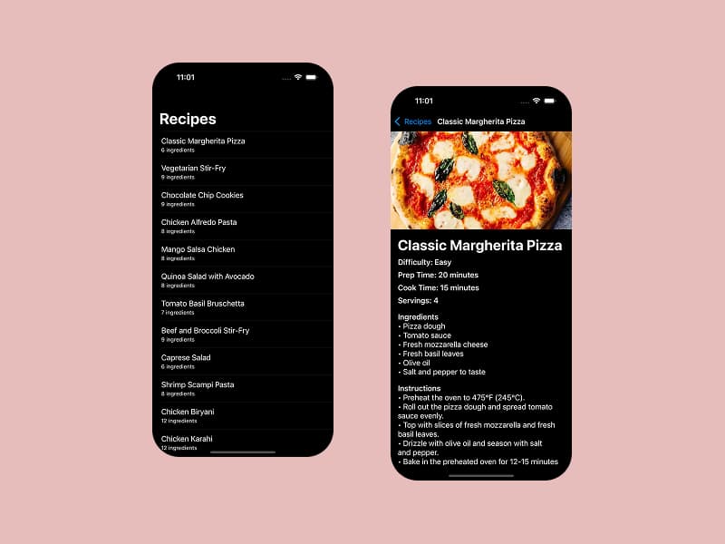 Recipe App Screens