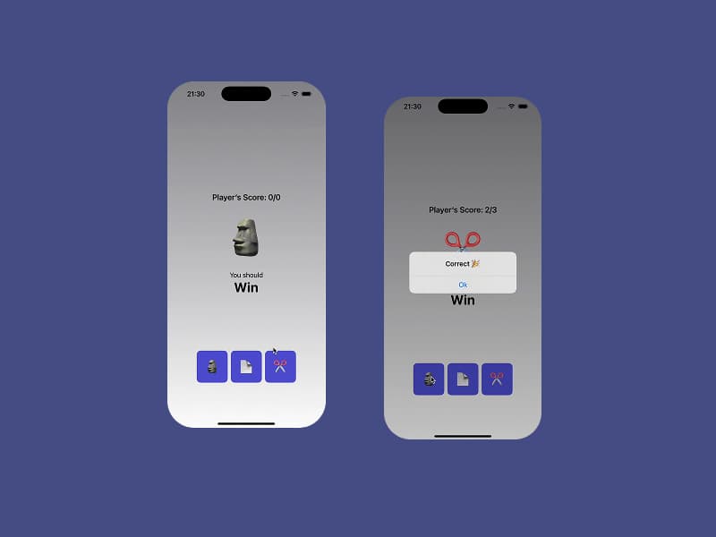 Rock Paper Scissors App Screens